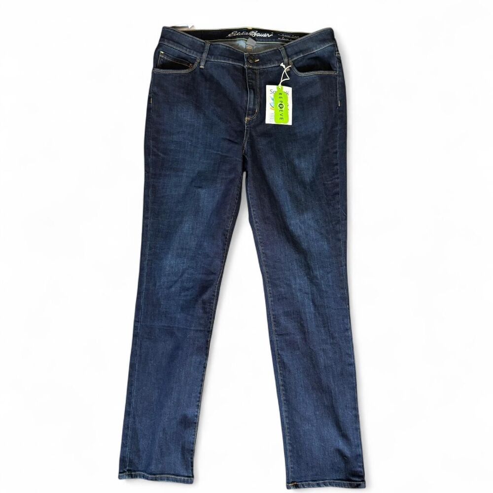 Eddie Bauer Women’s Size 12 Slim Straight Jeans Dark Wash NWT Stretch Denim